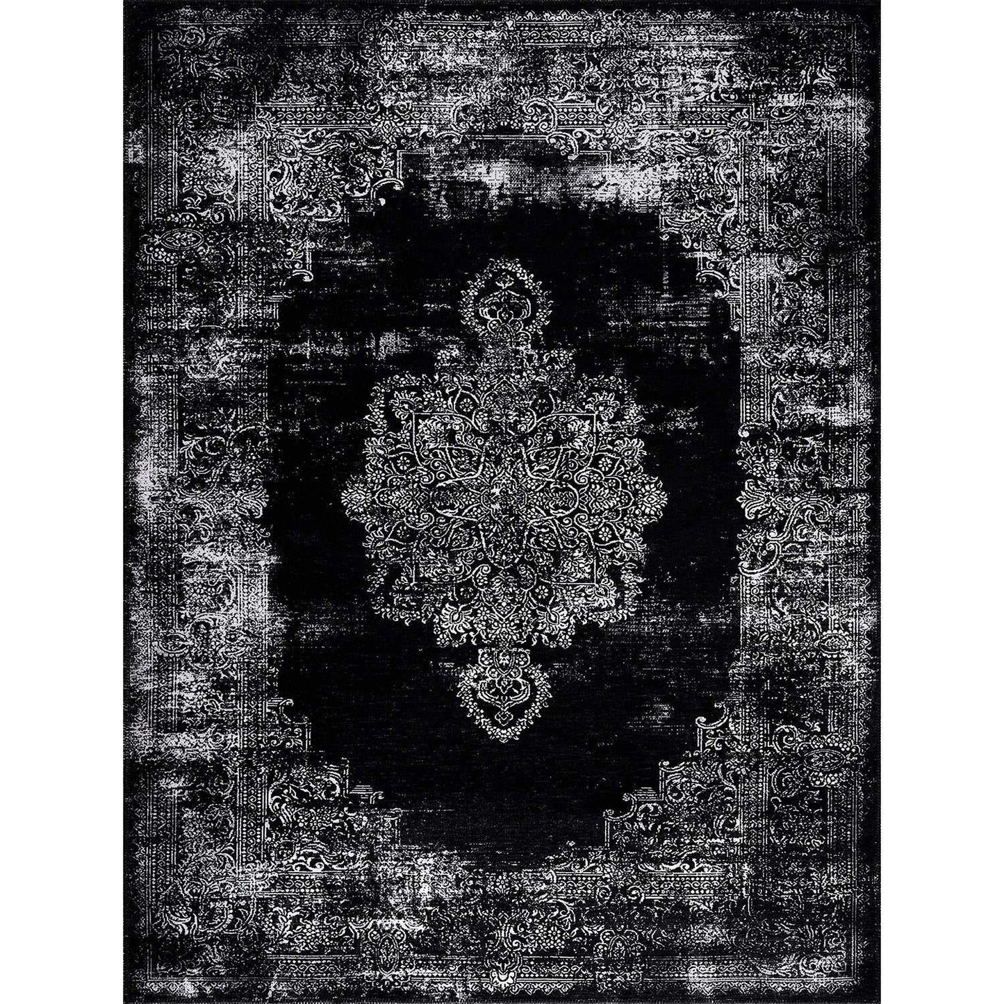 Rain Black Distressed Vintage NonSlip Indoor Area Rugs - Ornate Home