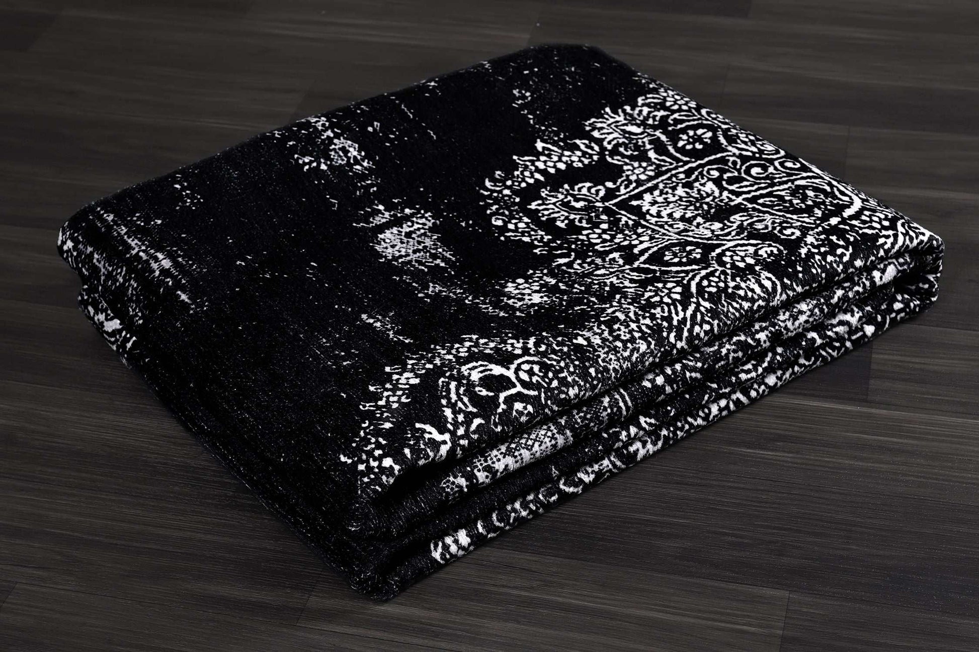 Rain Black Distressed Vintage NonSlip Indoor Area Rugs - Ornate Home