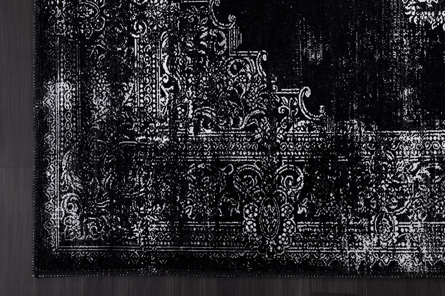 Rain Black Distressed Vintage NonSlip Indoor Area Rugs - Ornate Home