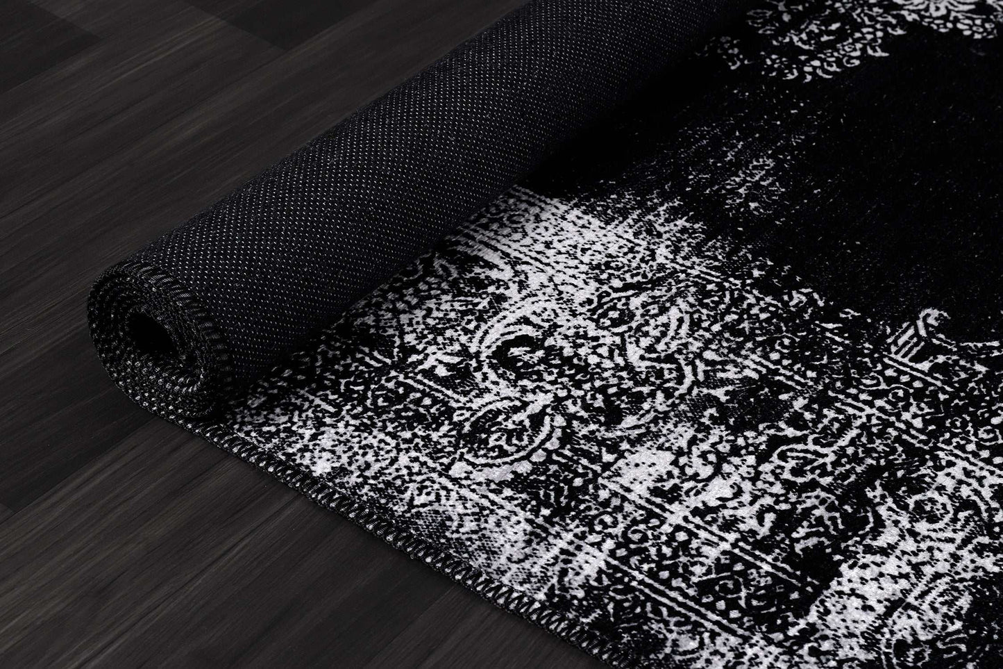 Rain Black Distressed Vintage NonSlip Indoor Area Rugs - Ornate Home