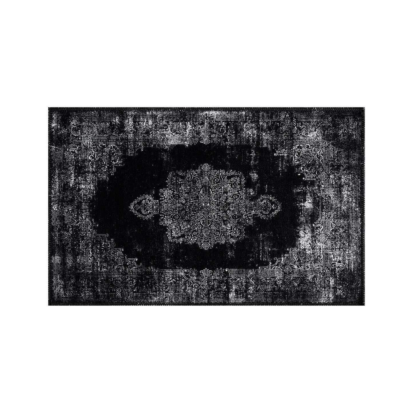 Rain Black Distressed Vintage NonSlip Indoor Area Rugs - Ornate Home