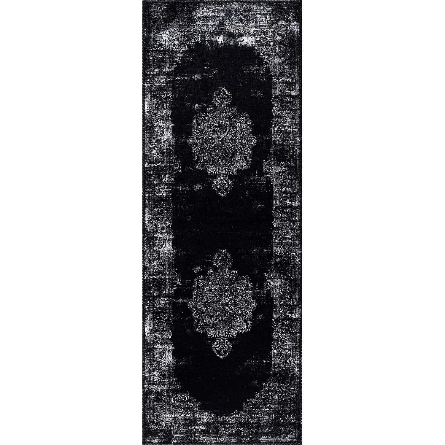 Rain Black Distressed Vintage NonSlip Indoor Area Rugs - Ornate Home