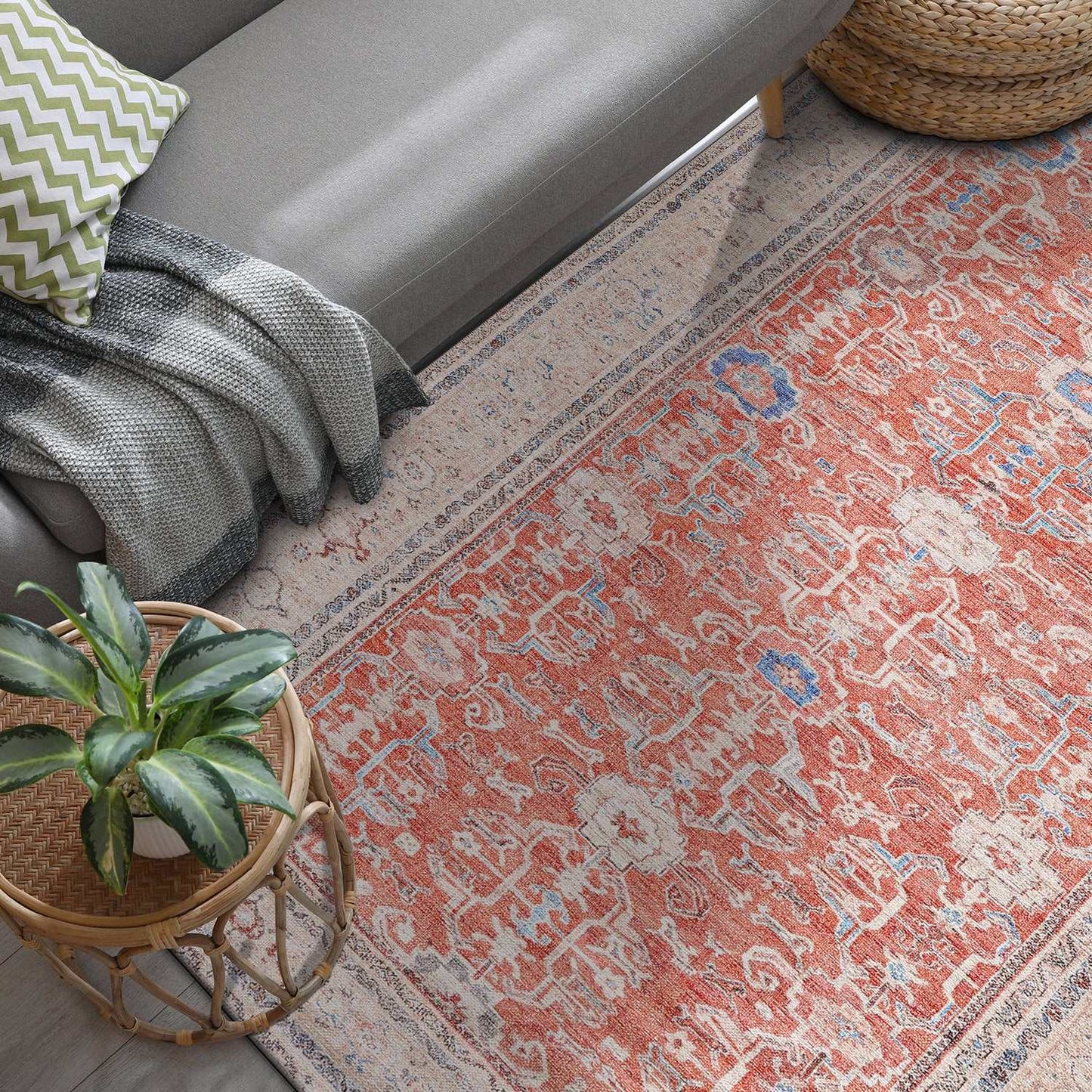 Rain Orange Distressed Vintage Non-Slip Indoor Area Rugs - Ornate Home