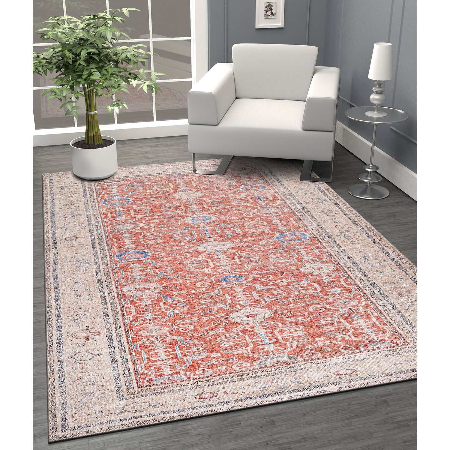 Rain Orange Distressed Vintage Non-Slip Indoor Area Rugs - Ornate Home