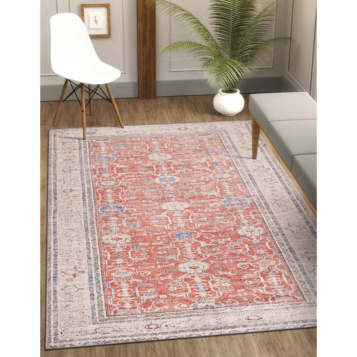 Rain Orange Distressed Vintage Non-Slip Indoor Area Rugs - Ornate Home