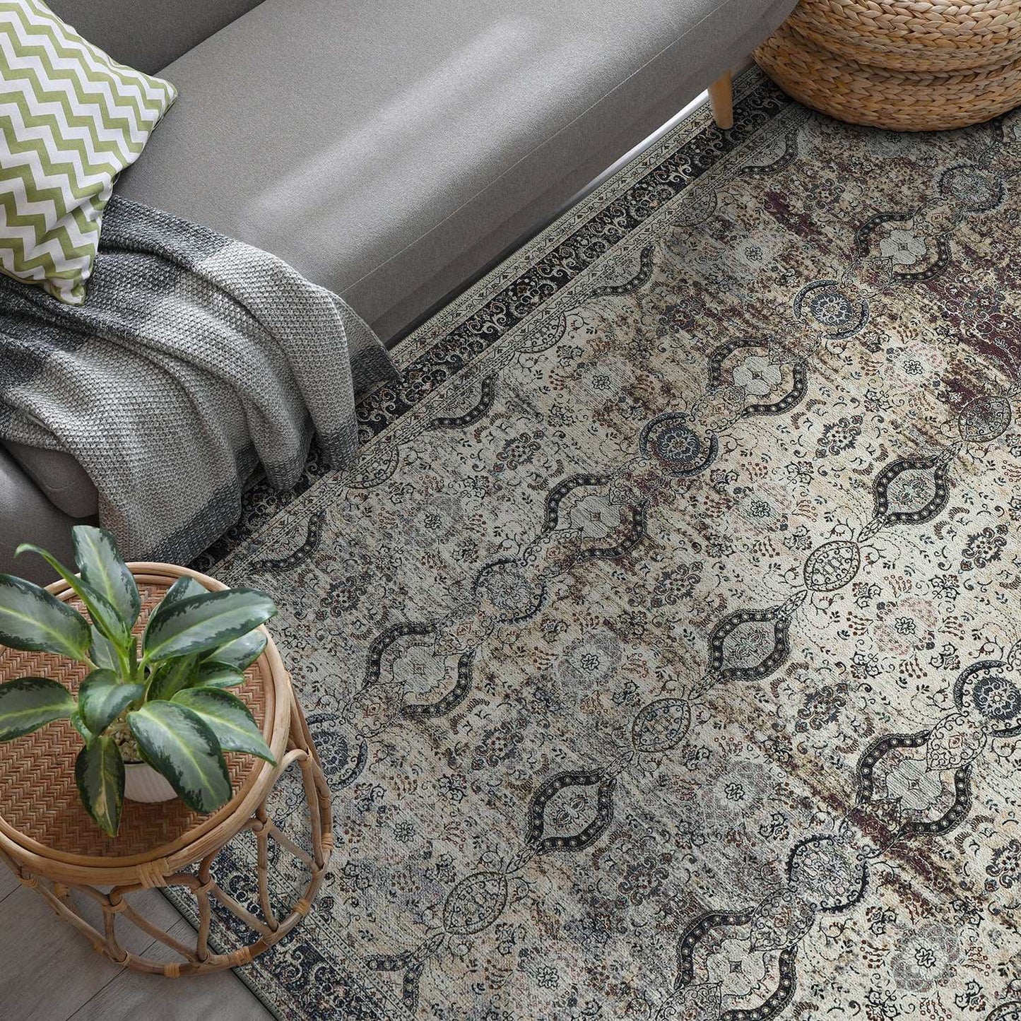 Rain Olive Distressed Vintage NonSlip Indoor Area Rugs - Ornate Home