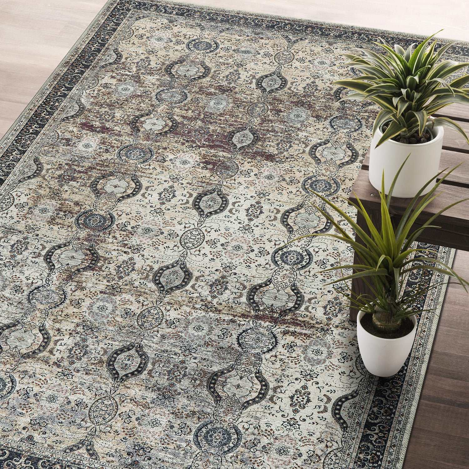 Rain Olive Distressed Vintage NonSlip Indoor Area Rugs - Ornate Home