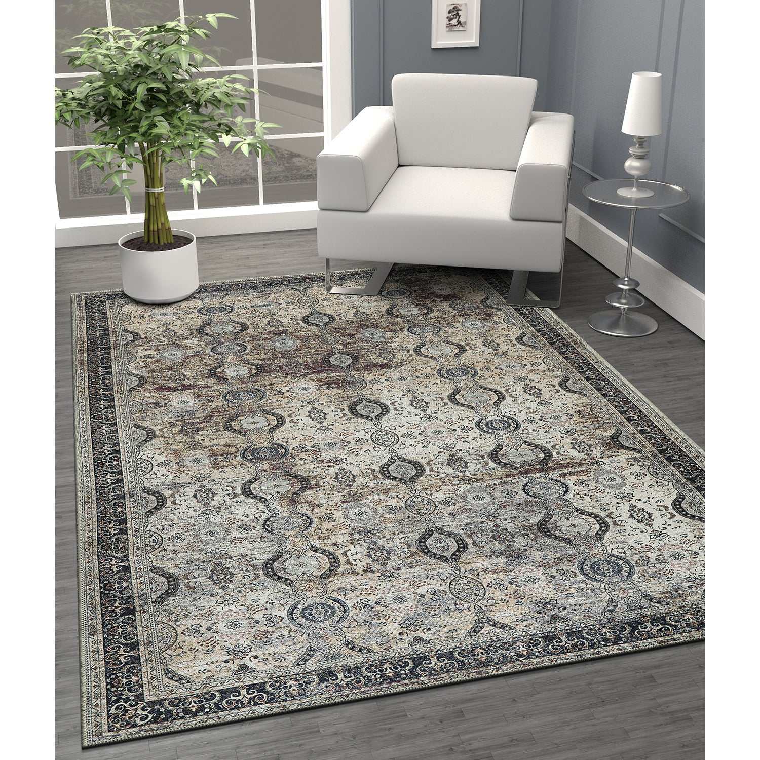 Rain Olive Distressed Vintage NonSlip Indoor Area Rugs - Ornate Home