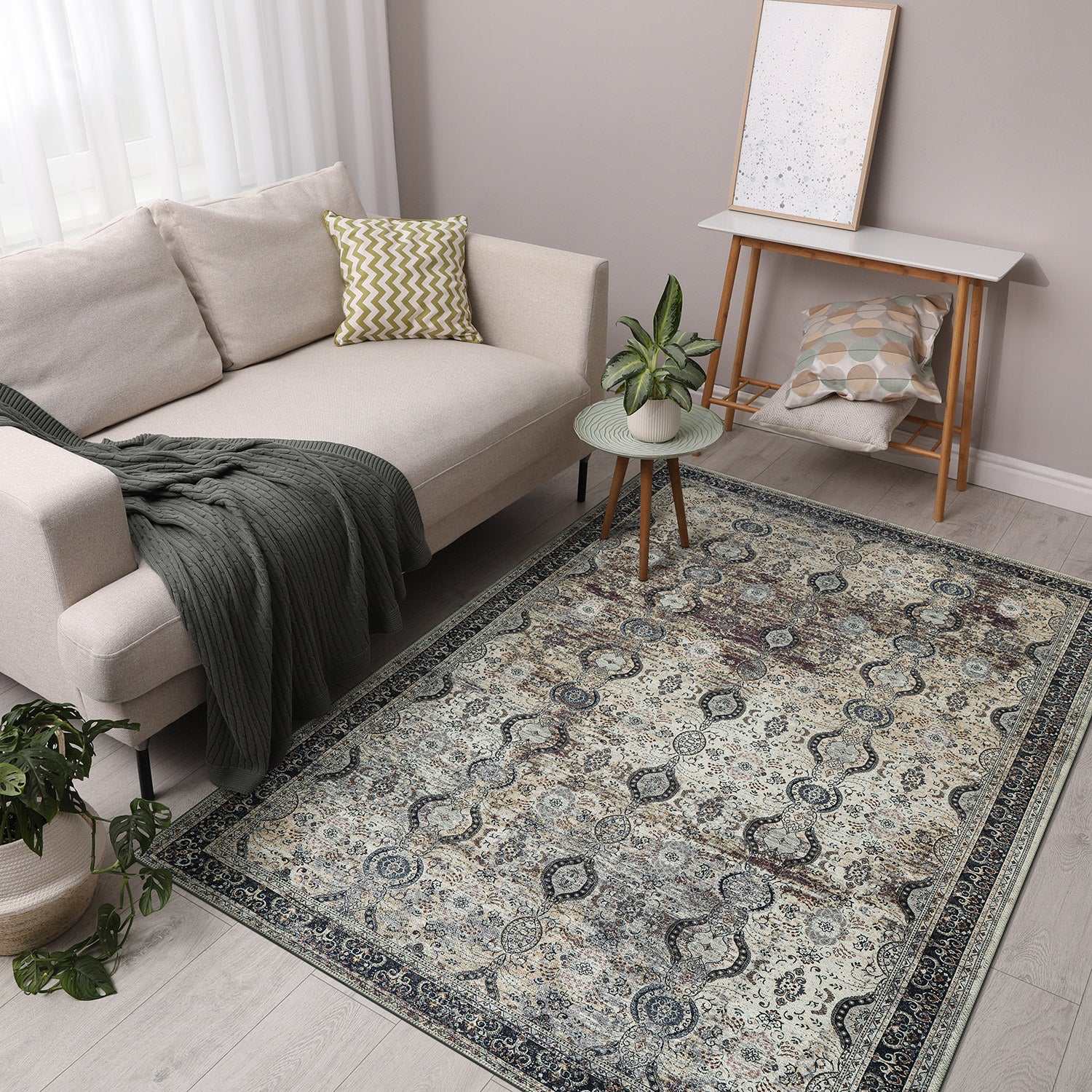 Rain Olive Distressed Vintage NonSlip Indoor Area Rugs - Ornate Home