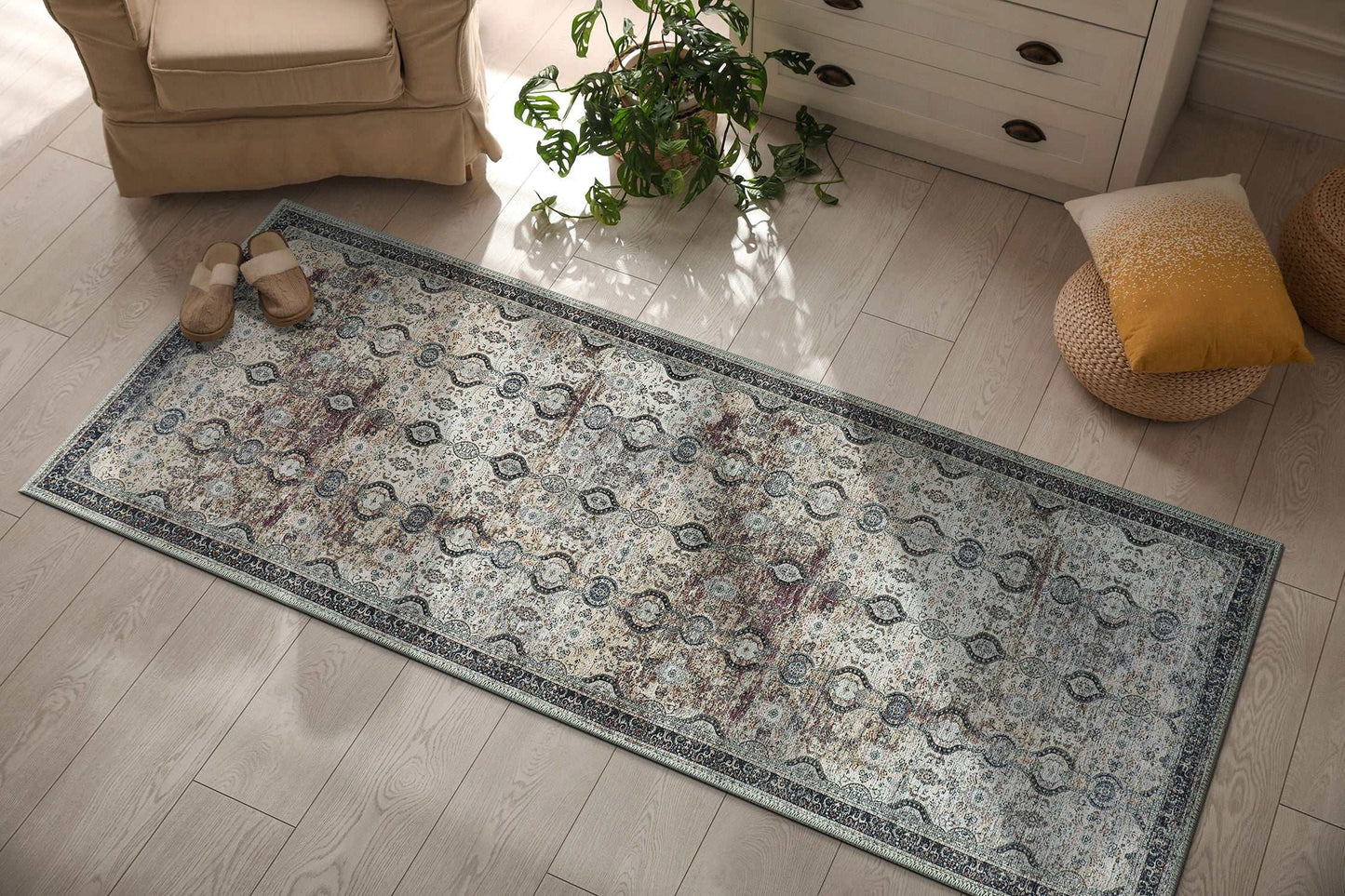 Rain Olive Distressed Vintage NonSlip Indoor Area Rugs - Ornate Home