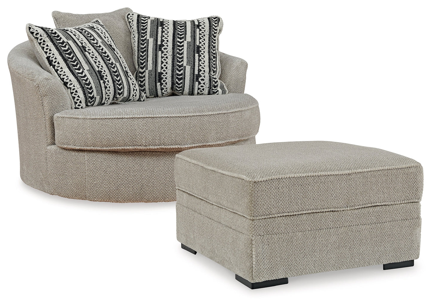 Calnita Sisal Oversized Swivel Chair and Ottoman