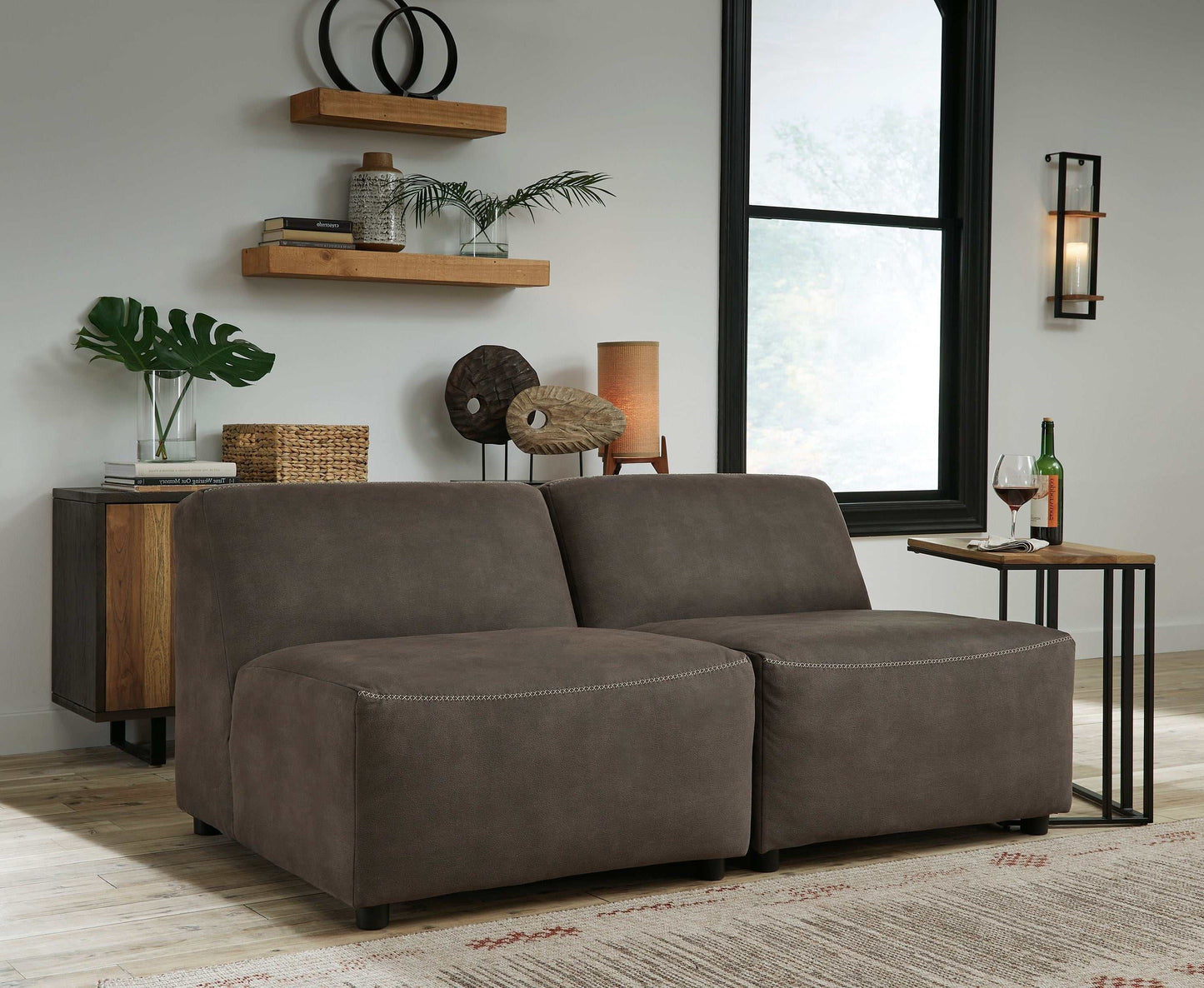 Allena Gunmetal Modular Sectional Armless Loveseat