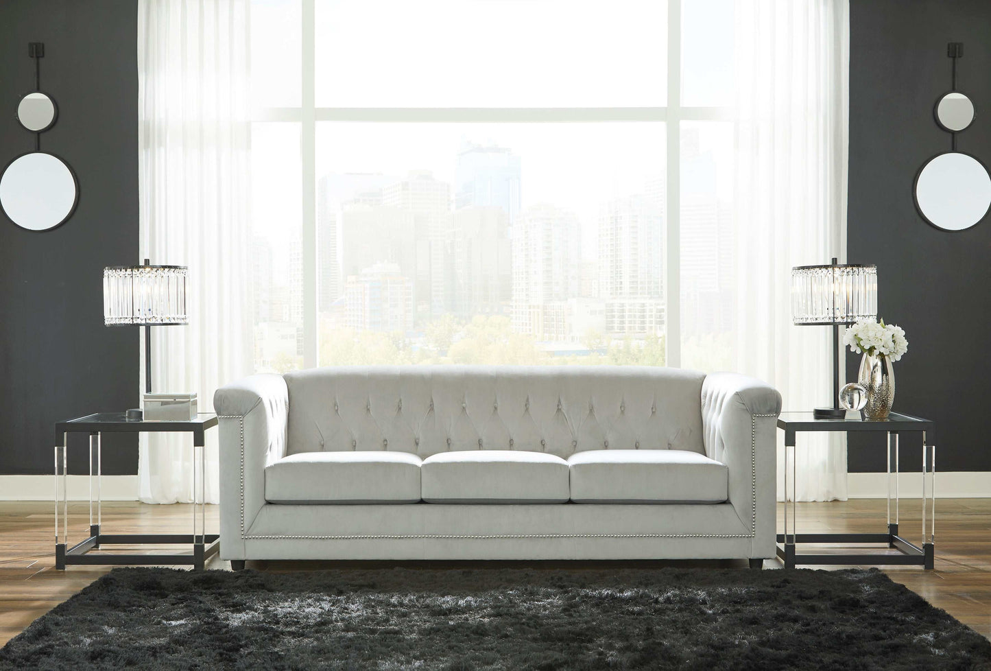 Josanna Gray Velvet Stationary Sofa