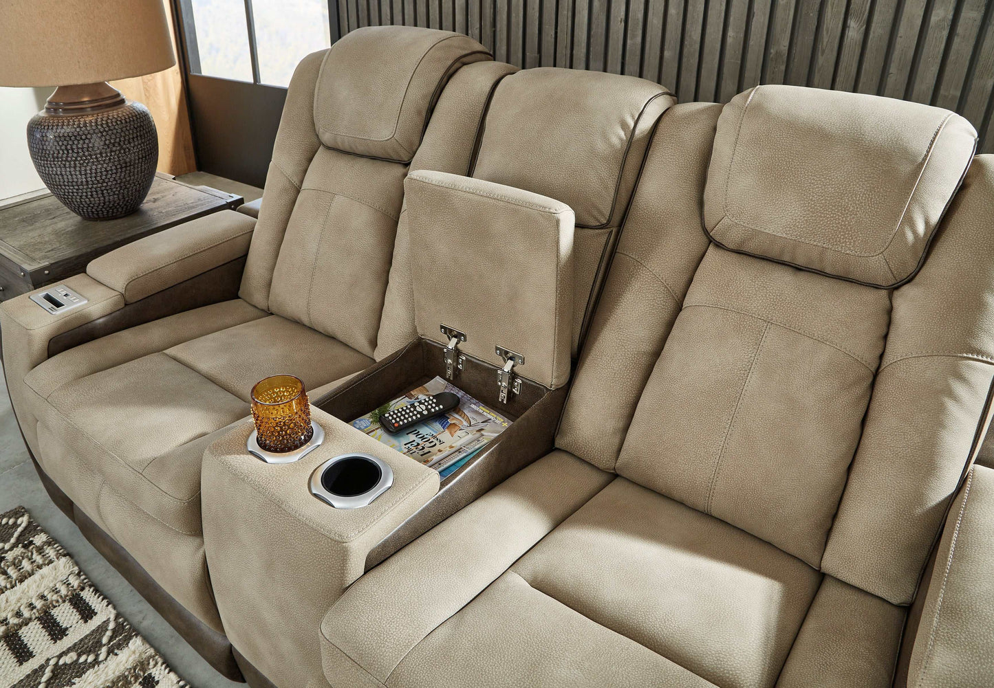 Next-Gen DuraPella Sand Power Reclining Loveseat w/ Console