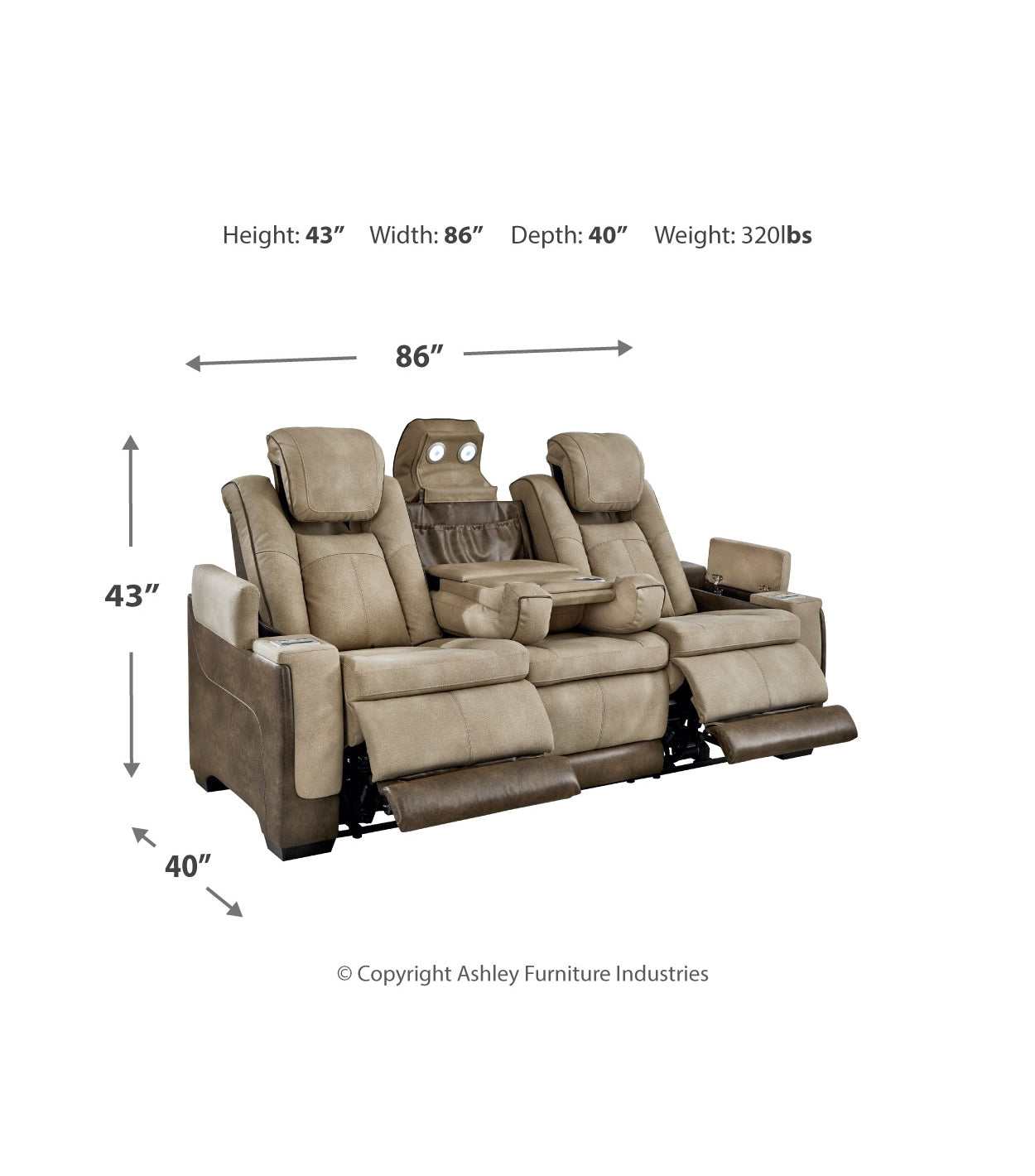 Next-Gen DuraPella Sand Power Reclining Sofa w/ Drop-Down Table