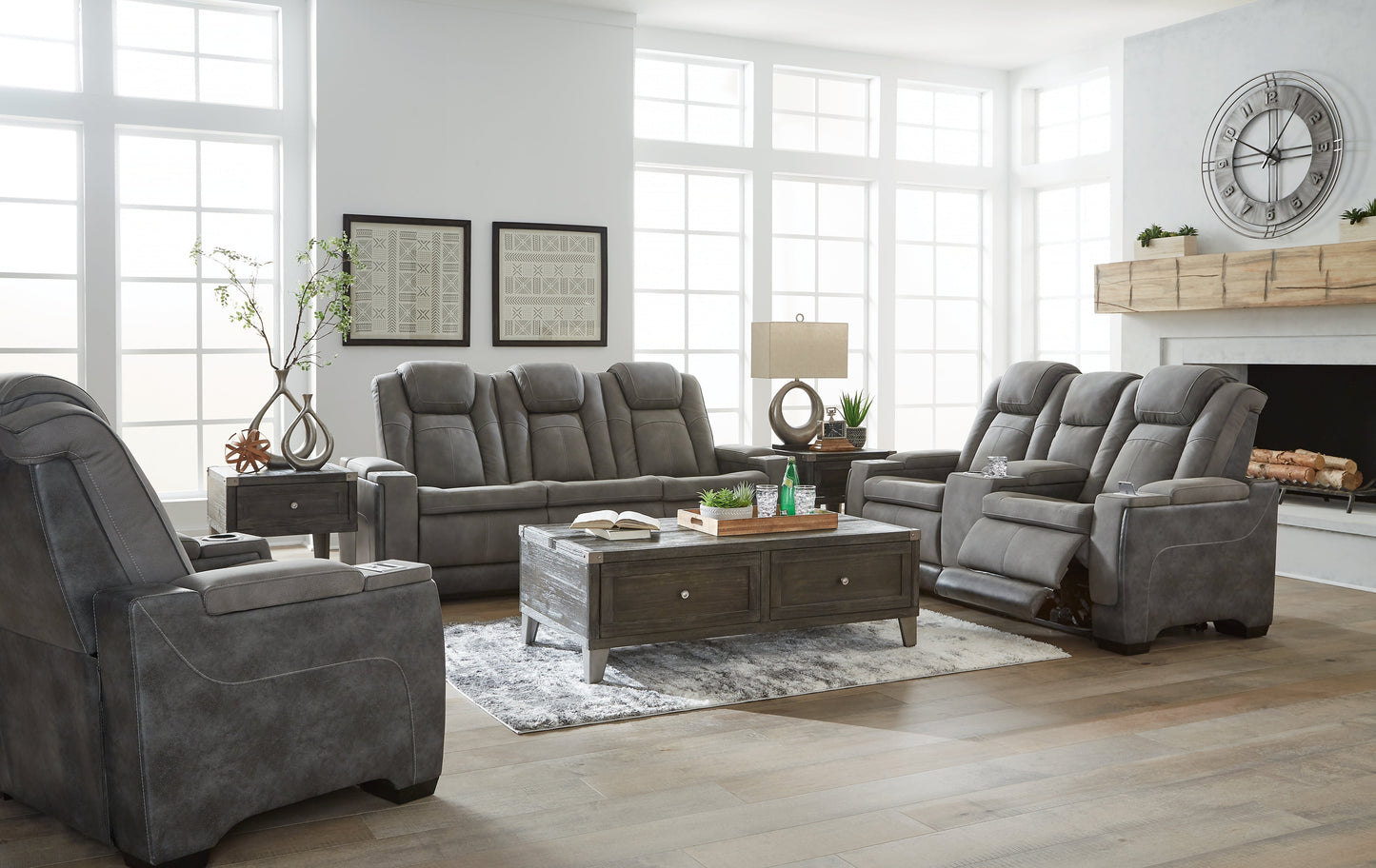 Next-Gen DuraPella Gray Power Reclining Sofa, Loveseat and Recliner