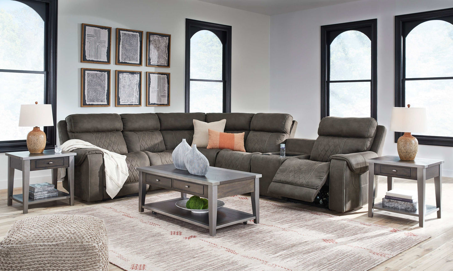 Hoopster Gunmetal 6pc Power Reclining Sectional w/ Touchscreen Console