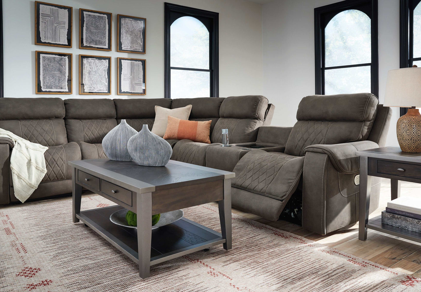 Hoopster Gunmetal 6pc Power Reclining Sectional w/ Touchscreen Console