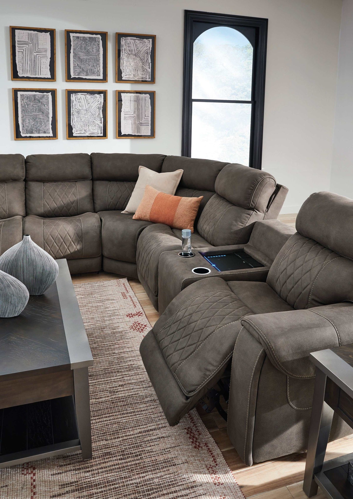 Hoopster Gunmetal 6pc Power Reclining Sectional w/ Touchscreen Console