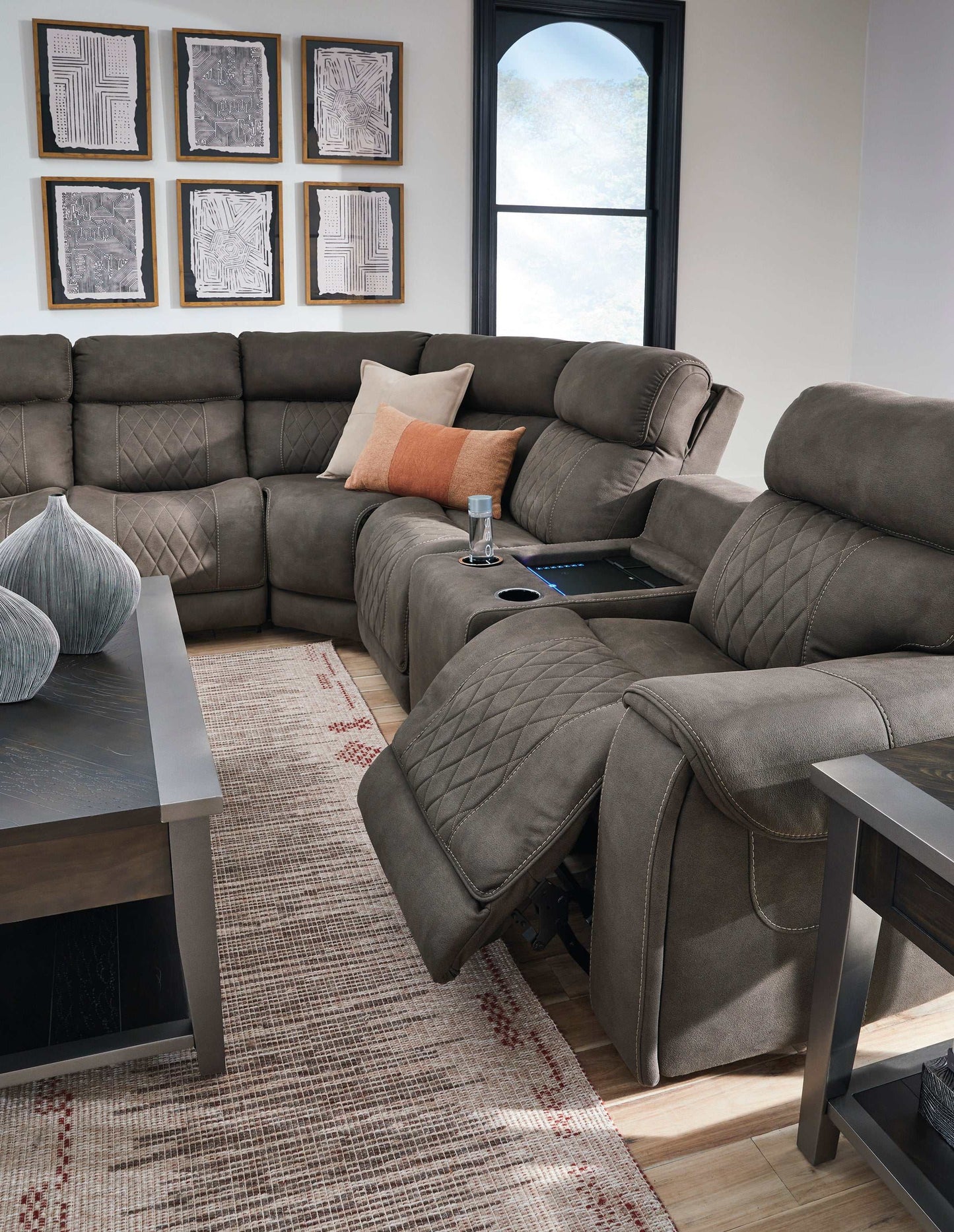Hoopster Gunmetal 6pc Power Reclining Sectional w/ Touchscreen Console