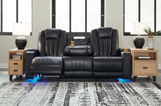 Center Point Black Reclining Sofa w/ Drop Down Table