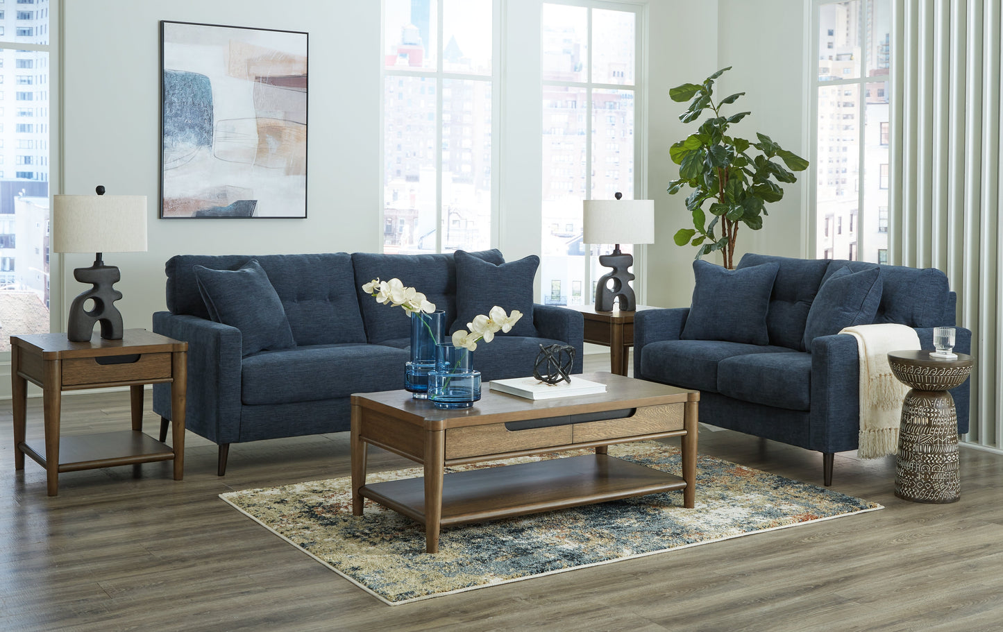 Bixler Navy Sofa and Loveseat