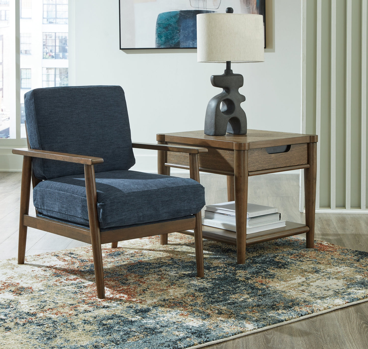 Bixler Navy Sofa and Chair