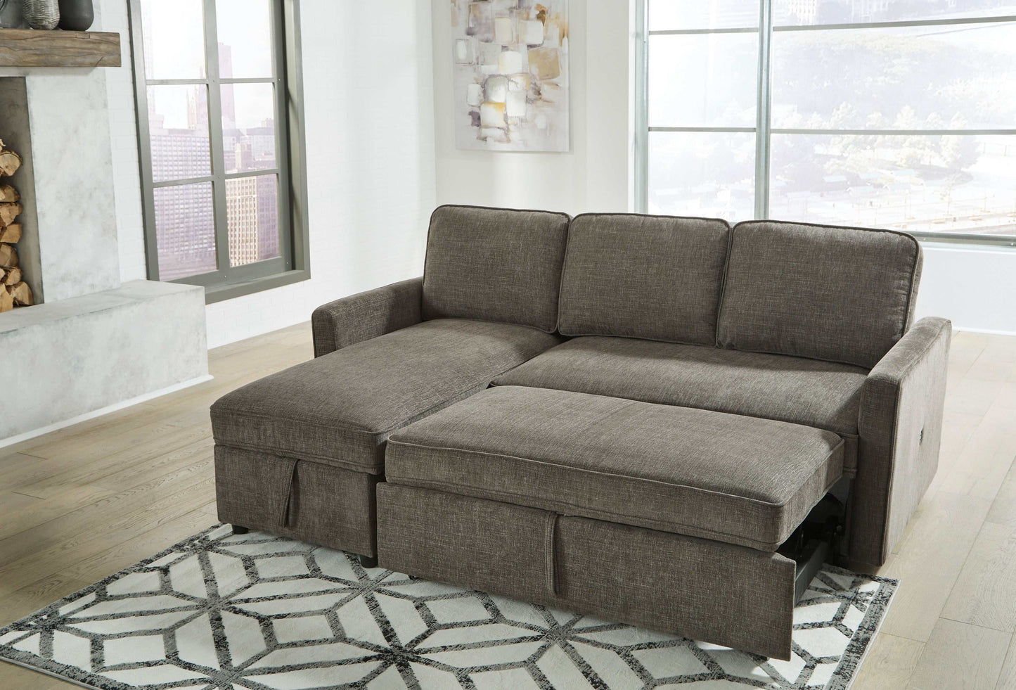 Kerle Charcoal Sectional Sofa w/ Pop-Up Bed