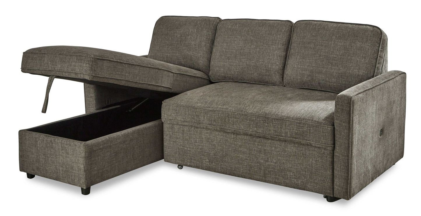 Kerle Charcoal Sectional Sofa w/ Pop-Up Bed