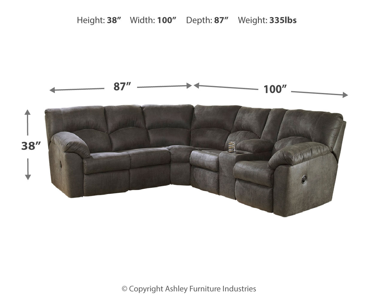 Tambo Pewter 2-Piece Sectional with Recliner