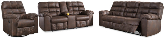 Derwin Nut Reclining Sofa, Loveseat and Recliner