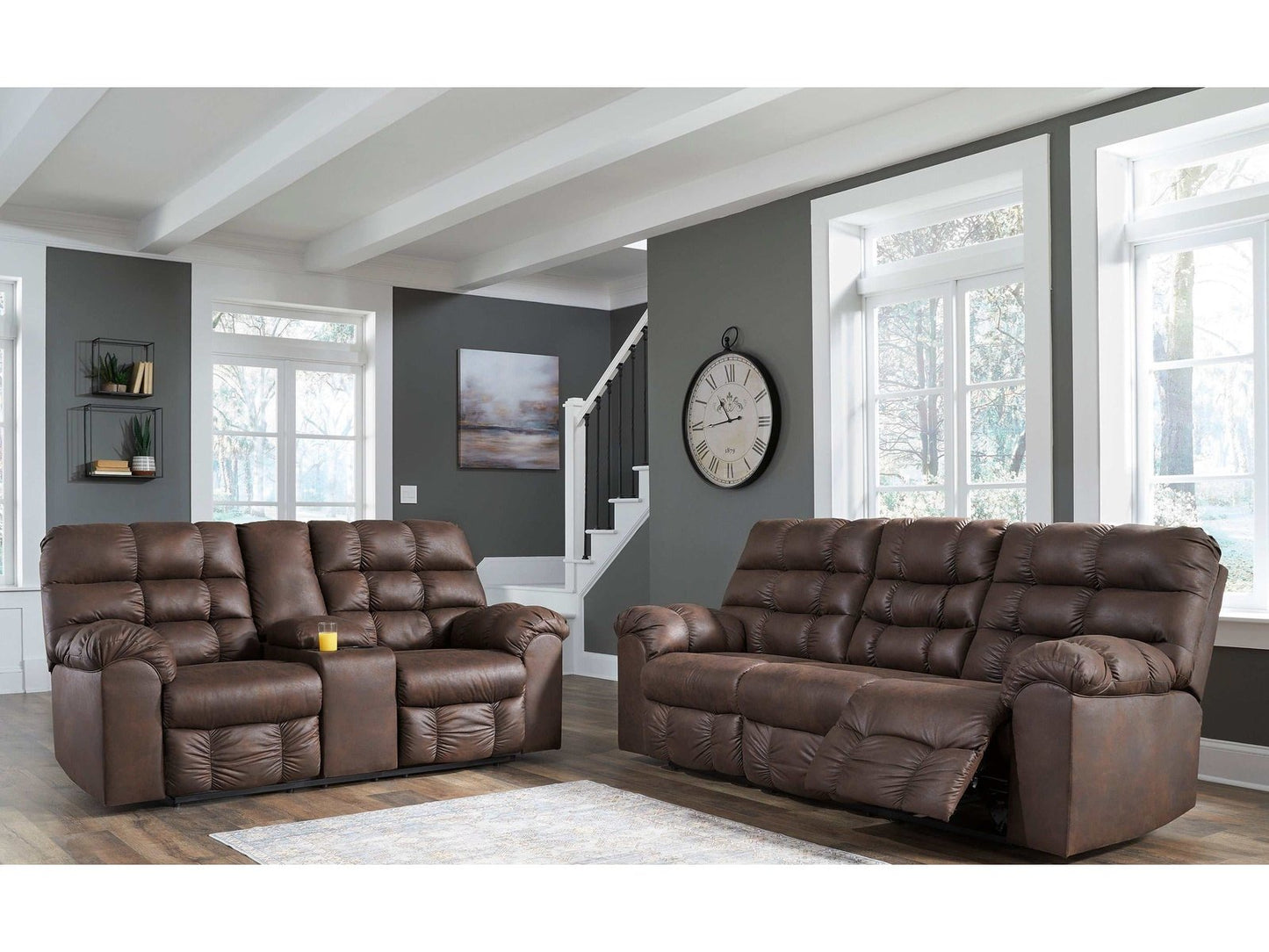 Derwin Nut Manual Reclining Living Room Set / 2pc