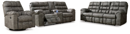 Derwin Concrete Reclining Sofa, Loveseat and Recliner