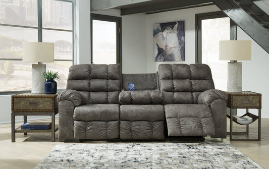 Derwin Concrete Reclining Sofa with Drop Down Table