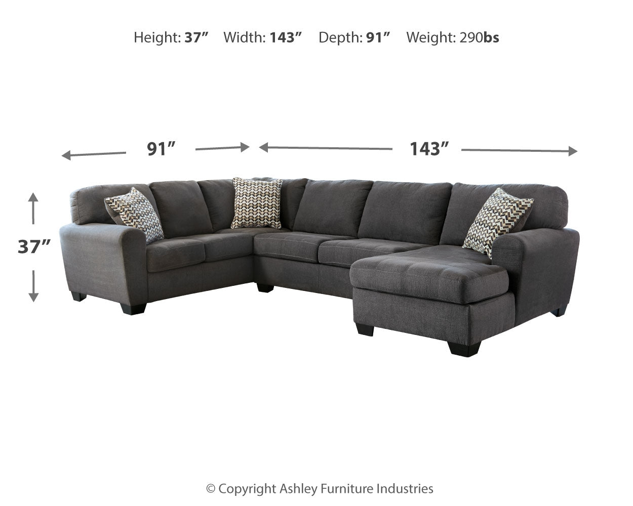 Ambee Gray 3-Piece Sectional with Chaise and Ottoman