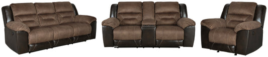 Earhart Chestnut Reclining Sofa, Loveseat and Recliner