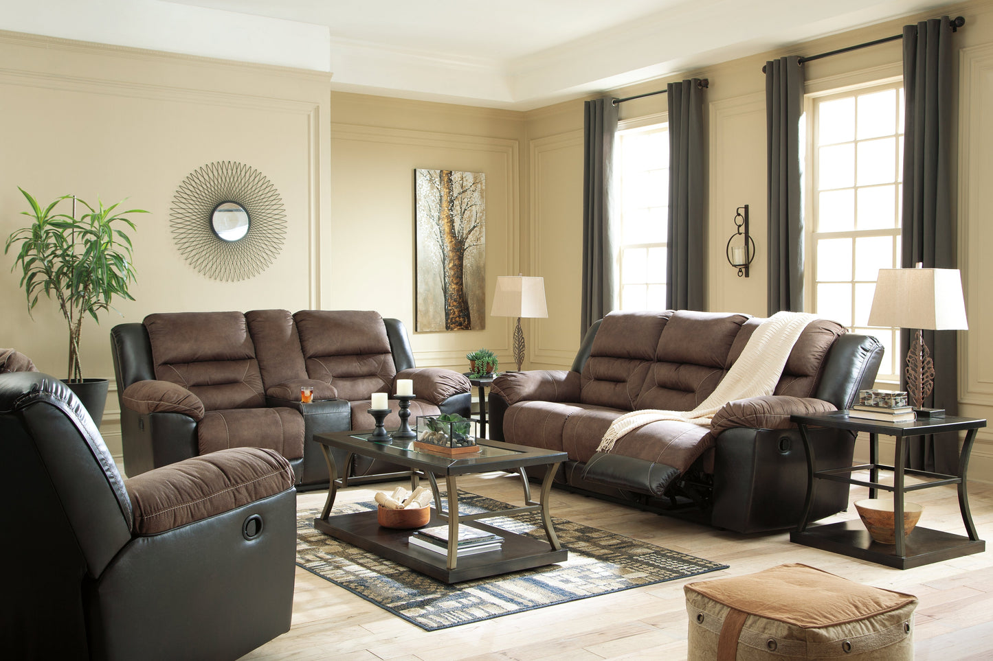 Earhart Chestnut Reclining Sofa, Loveseat and Recliner