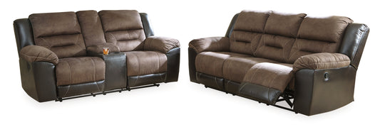 Earhart Chestnut Reclining Sofa and Loveseat