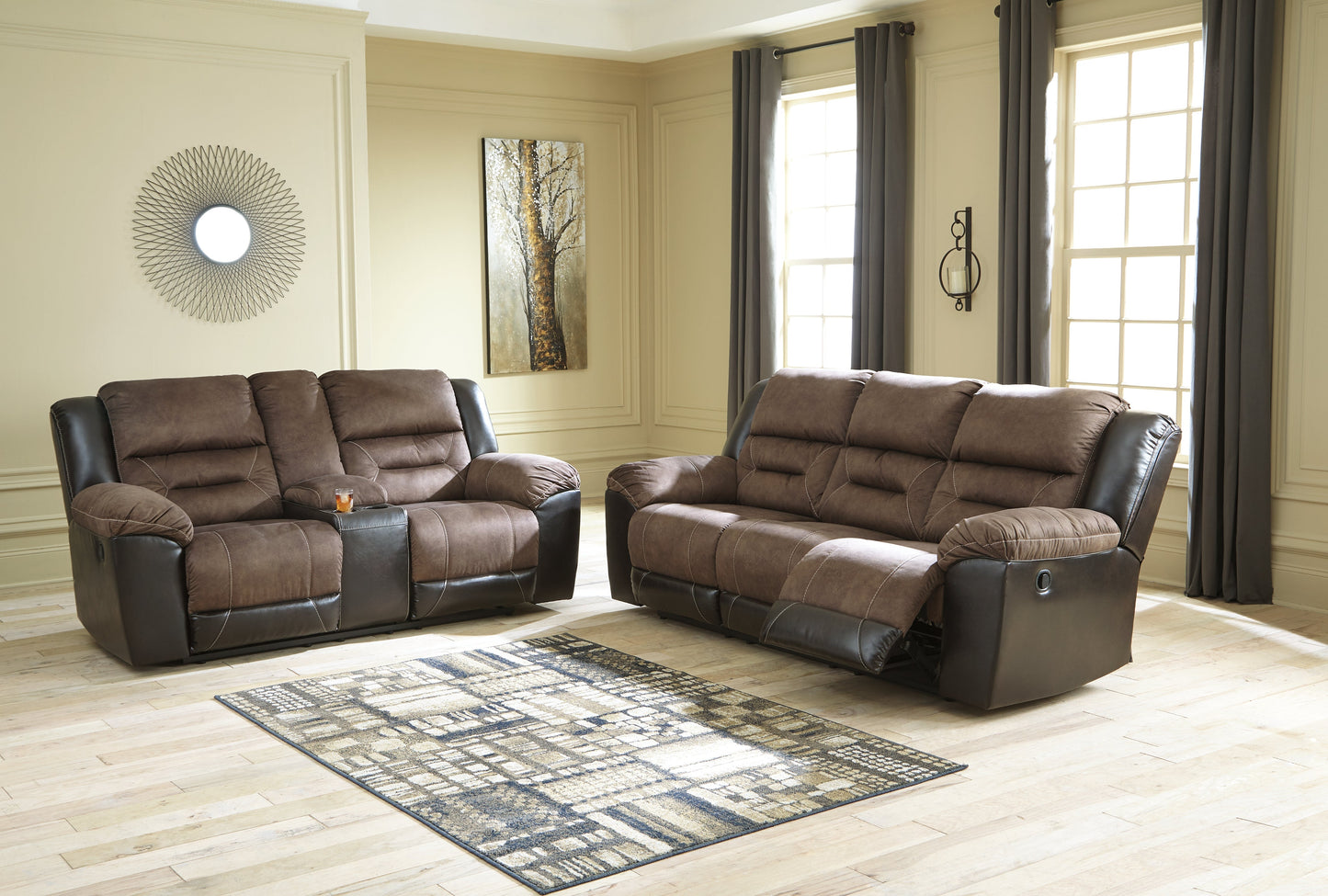 Earhart Chestnut Reclining Sofa and Loveseat