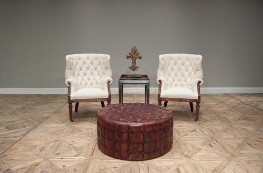Atelier Leather Brown Leather Tufted Ottoman - Ornate Home