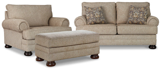 Kananwood Oatmeal Loveseat with Oversized Chair and Ottoman