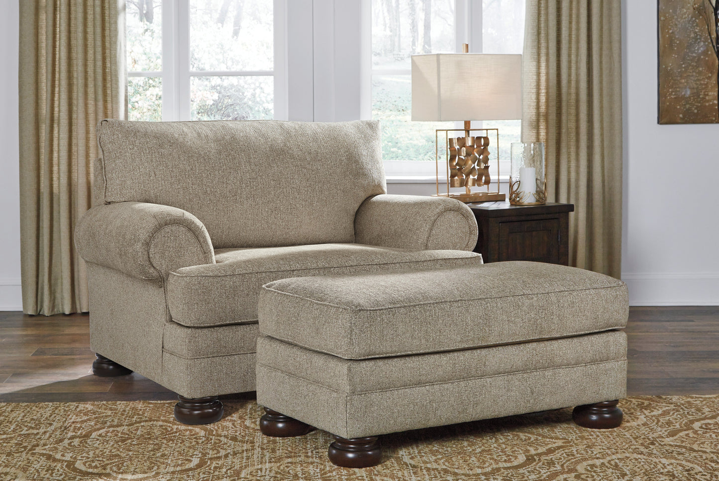 Kananwood Oatmeal Loveseat with Oversized Chair and Ottoman