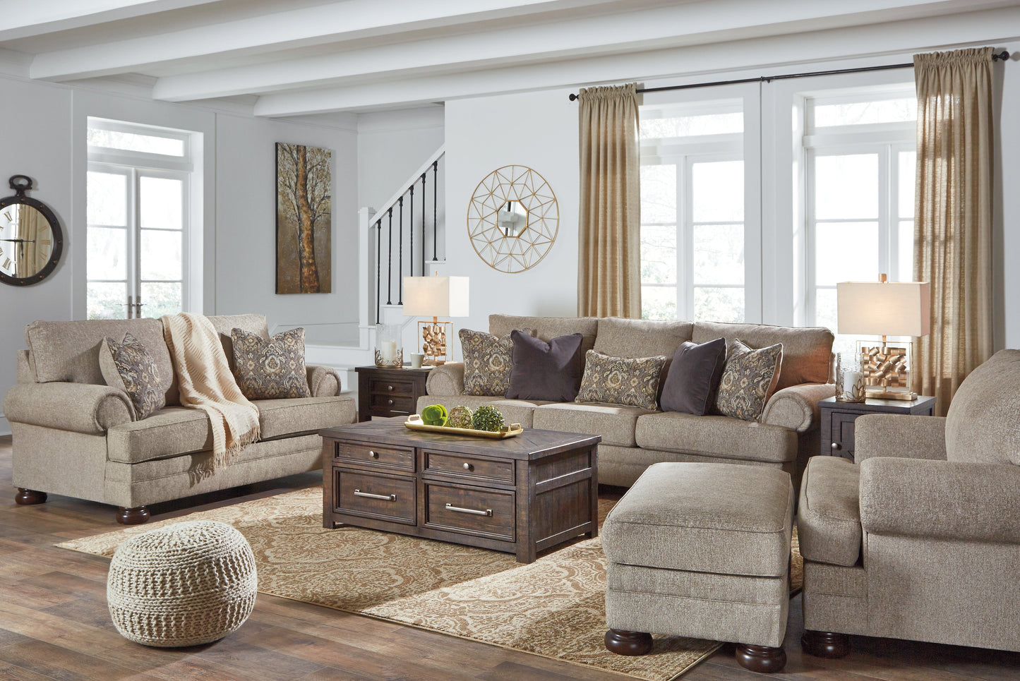 Kananwood Oatmeal Sofa, Loveseat, Oversized Chair and Ottoman