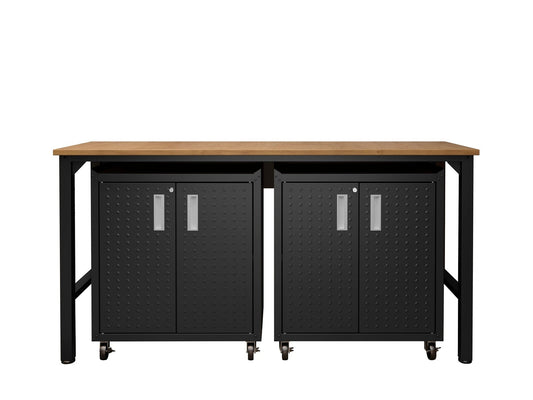 3-Piece Fortress Mobile Space-Saving Garage Cabinet and Worktable 1.0 in Charcoal Grey - Ornate Home