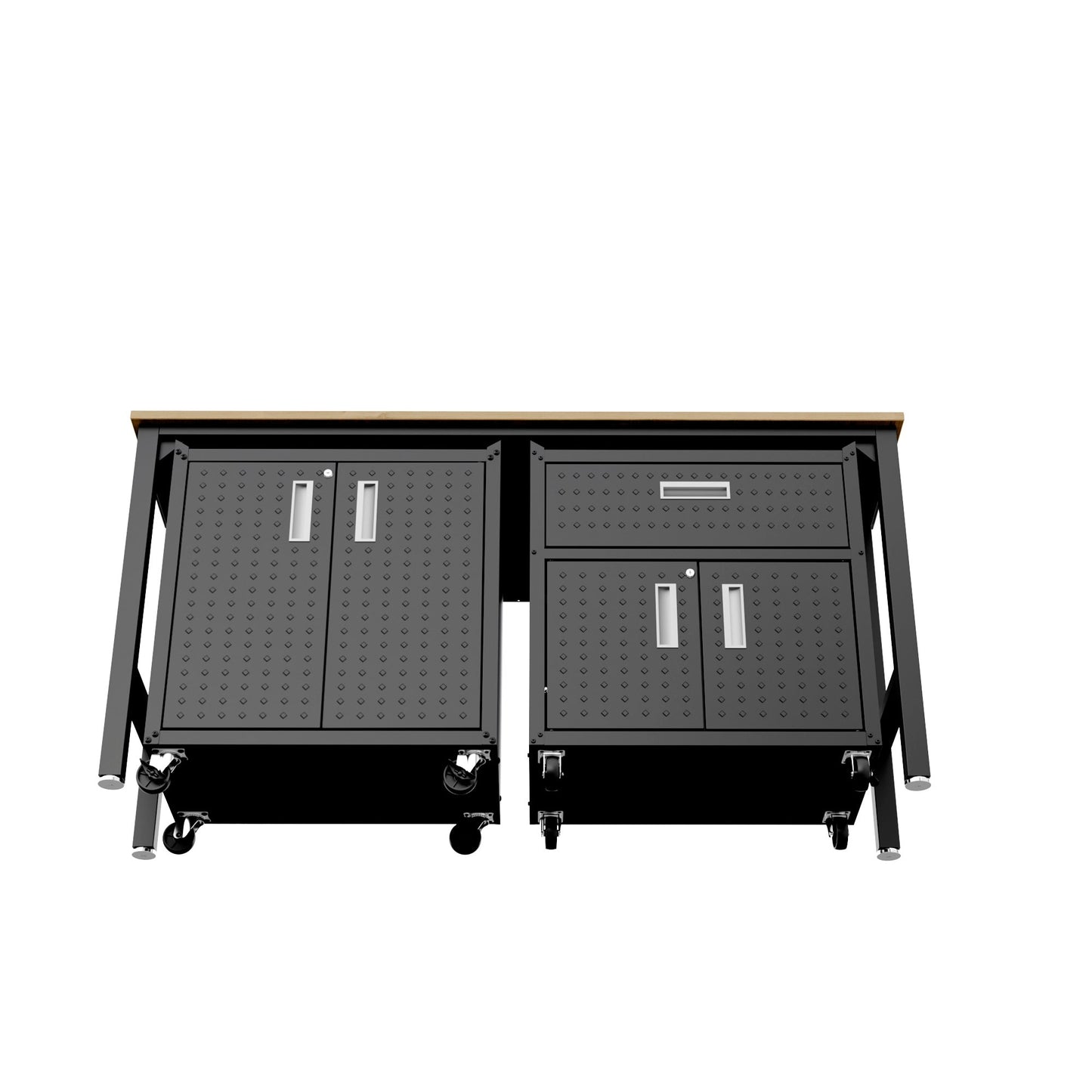 3-Piece Fortress Mobile Space-Saving Garage Cabinet and Worktable 2.0 in Charcoal Grey - Ornate Home