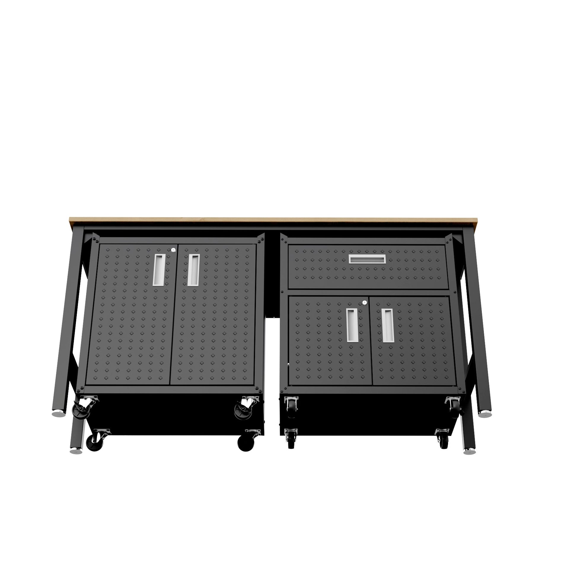 3-Piece Fortress Mobile Space-Saving Garage Cabinet and Worktable 2.0 in Charcoal Grey - Ornate Home