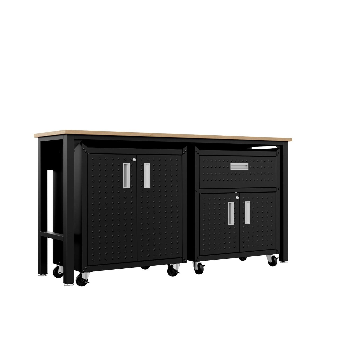 3-Piece Fortress Mobile Space-Saving Garage Cabinet and Worktable 2.0 in Charcoal Grey - Ornate Home