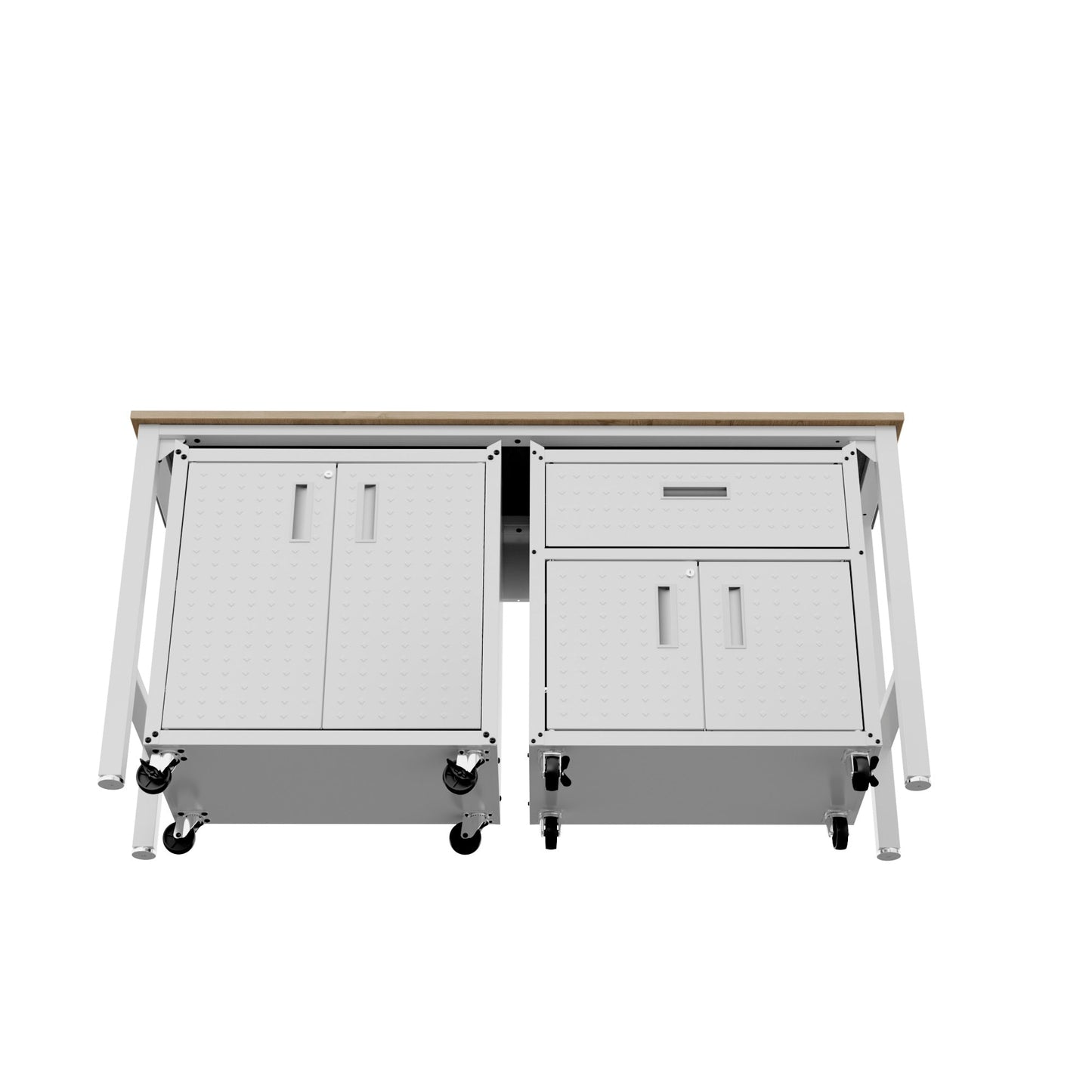 3-Piece Fortress Mobile Space-Saving Garage Cabinet and Worktable 2.0 in White - Ornate Home
