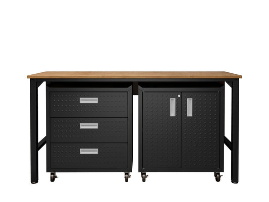 3-Piece Fortress Mobile Space-Saving Garage Cabinet and Worktable 3.0 in Charcoal Grey - Ornate Home