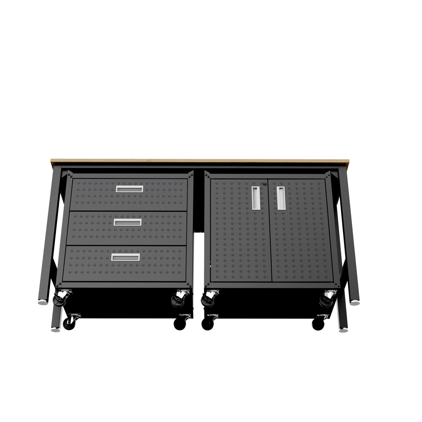 3-Piece Fortress Mobile Space-Saving Garage Cabinet and Worktable 3.0 in Charcoal Grey - Ornate Home